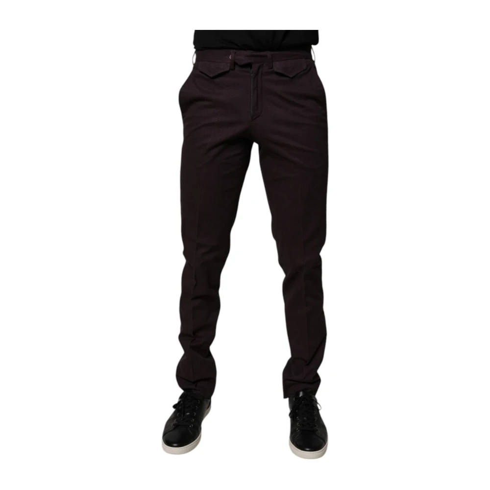 Bencivenga Men's Brown Slim-Fit Trousers, S, Luxurious Slim Fit Cotton Dress Trousers