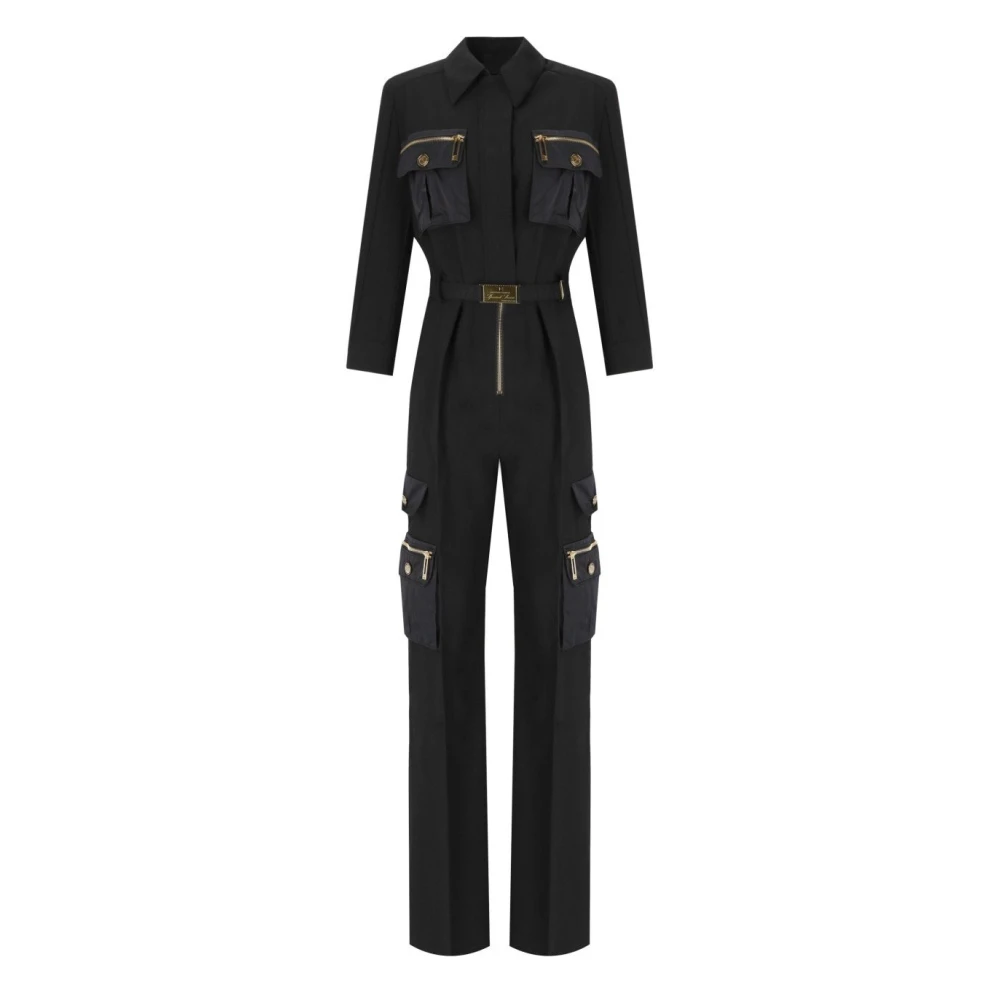 Elisabetta Franchi Zwarte Cargo Jumpsuit met Riem Black Dames