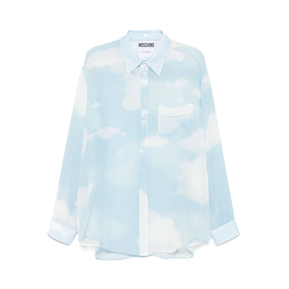 Moschino Lichtblauwe Geknoopte Overhemd Lange Mouwen Blue Heren