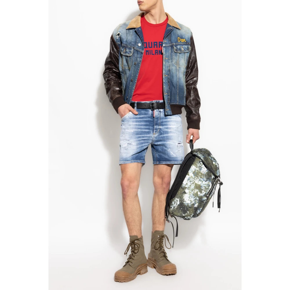 Dsquared2 T-shirt met logo en fluweelachtige afwerking Red Heren