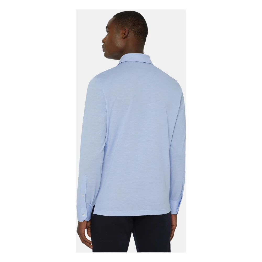 Boggi Milano Slim Fit Polo Shirt in Filo Di Scozia Pique Blue Heren