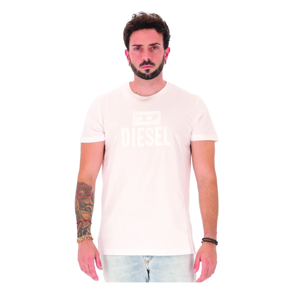 Diesel Men's White Short Sleeve Crew T-Shirt In | : Medium - Image 2