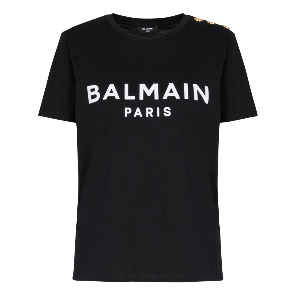 Balmain Wit Logo Print Crew Neck T-Shirt Black Dames