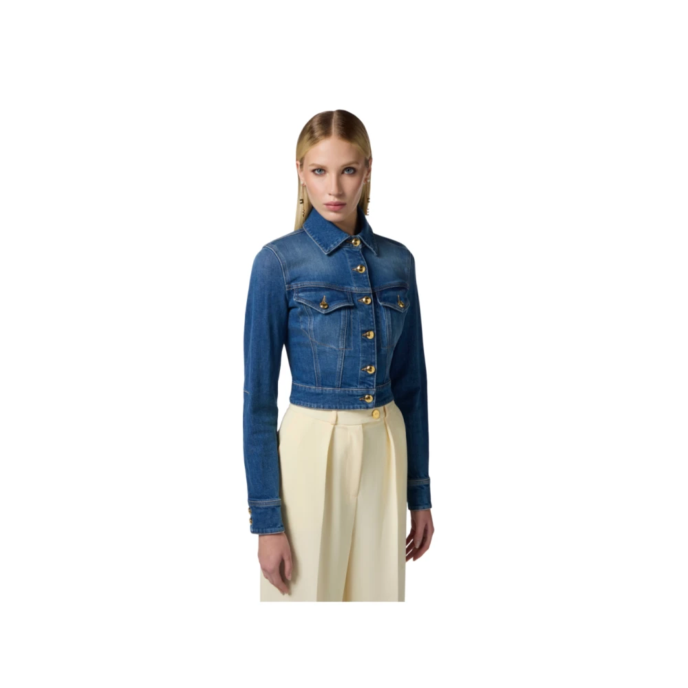 Elisabetta Franchi Slimfit Cropped Denimjasje Vintage Look Blue Dames