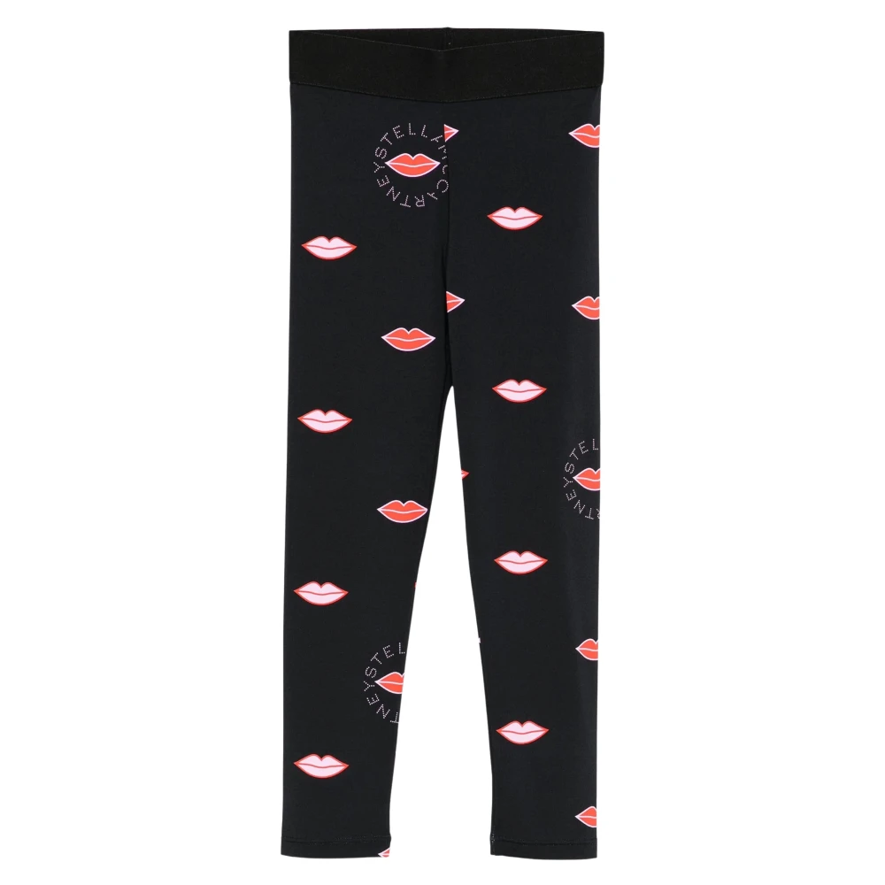 Stella Mccartney Girls Black Leggings, 14 Y, Lips Aop Leggings