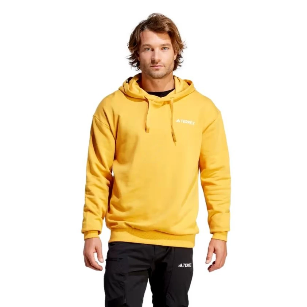 Adidas Uomo Giallo Felpa Con Cappuccio Logo In Cotone
