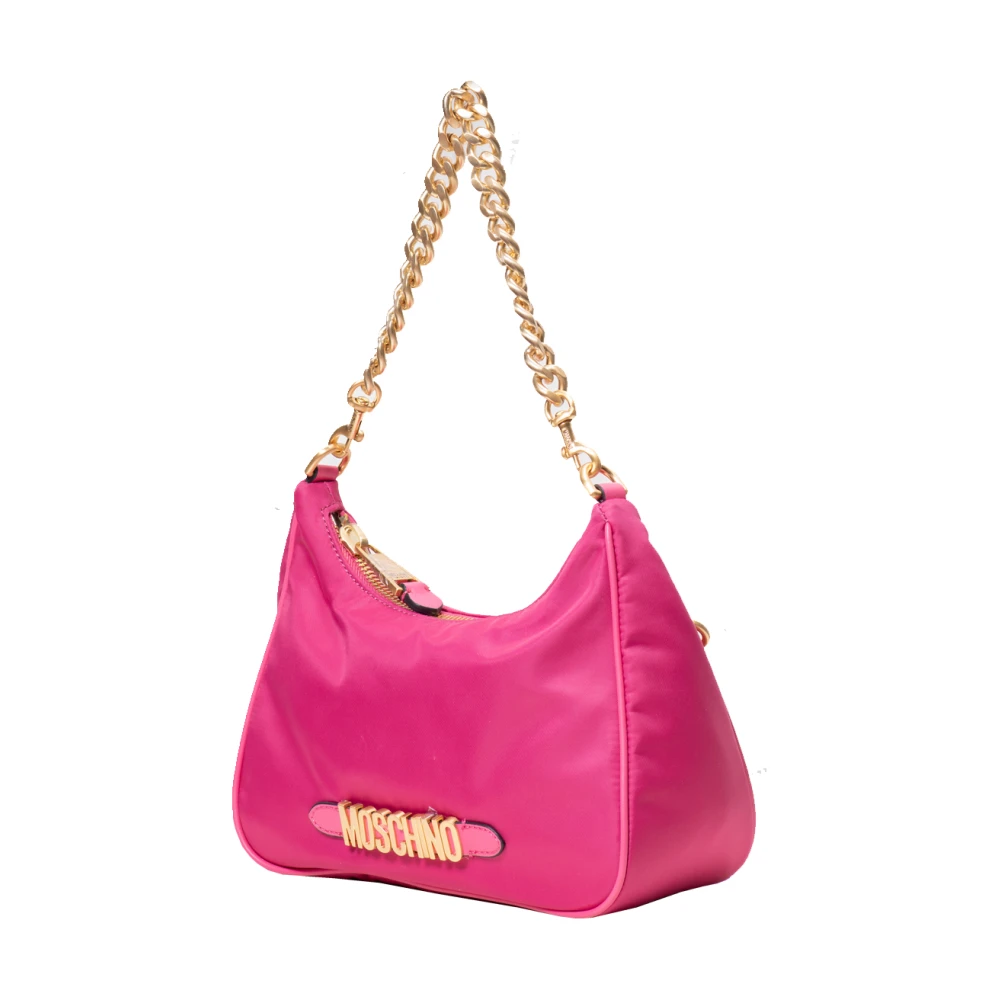 Moschino Fuchsia Metallic Letters Nylon Schoudertas Pink Dames