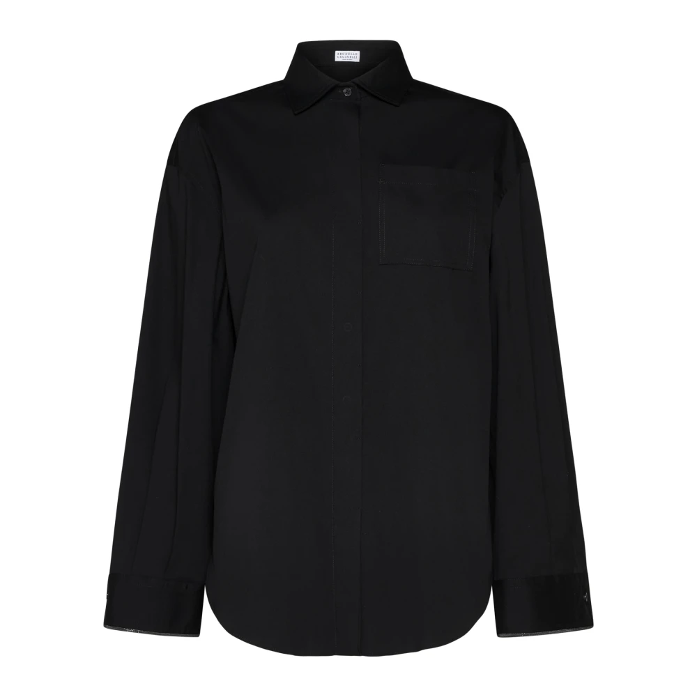 BRUNELLO CUCINELLI Zwarte Poplin Shirt Monili Detail Black Dames