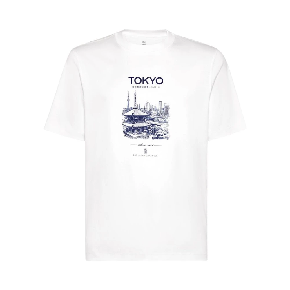 BRUNELLO CUCINELLI Wit Print Crew Neck T-shirt White Heren