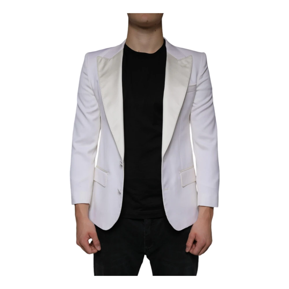 Dolce & Gabbana Off White Wol Blazer Slim Fit White Heren