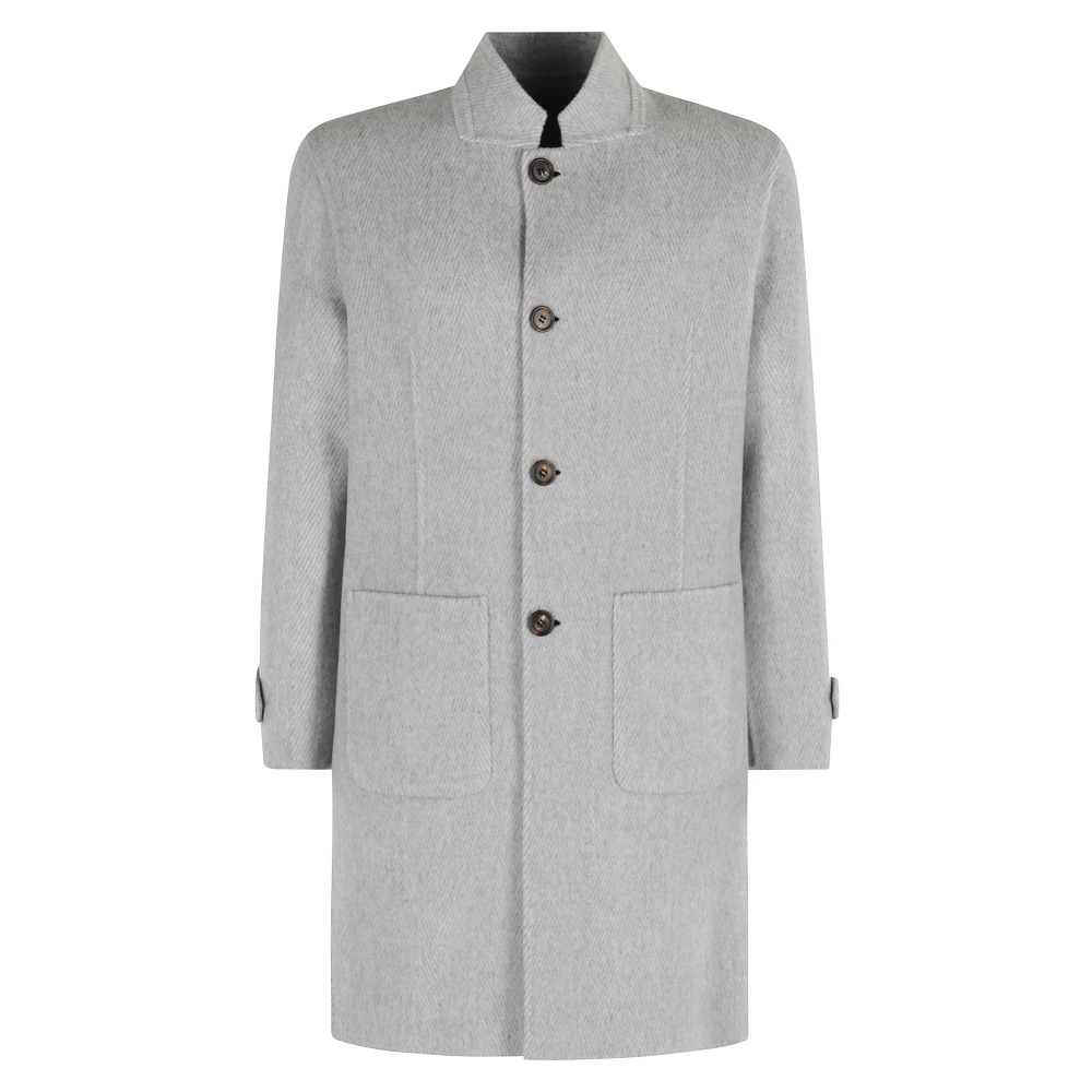 Eleventy Men's Gray Reversible Wool Blend Light Grey Coat - Single-Breasted Coats - 2XL - Coats