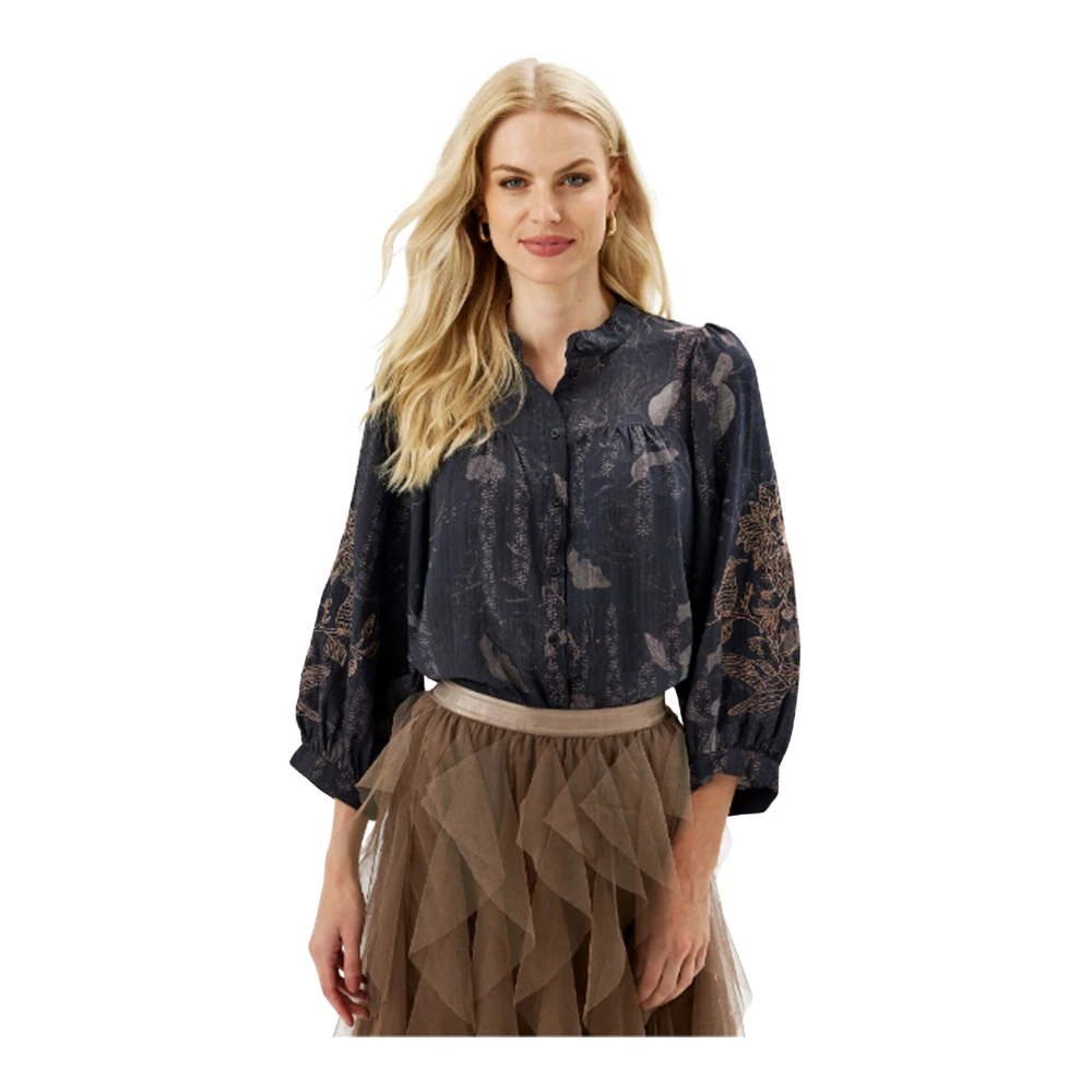 IN Front Madelyn Shirt met ¾ Pofmouwen Black Dames