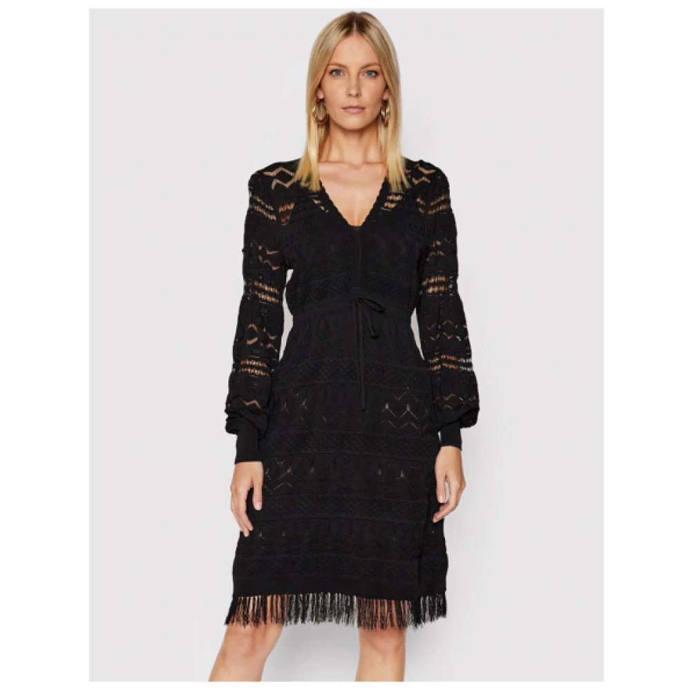 Twinset Korte Kanten Jurk met Franjes Black Dames