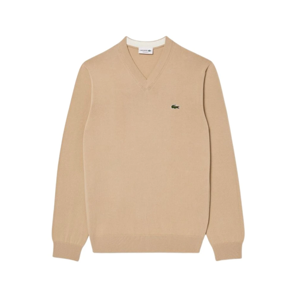 Lacoste Biologisch Katoen V-Hals Trui Beige Heren
