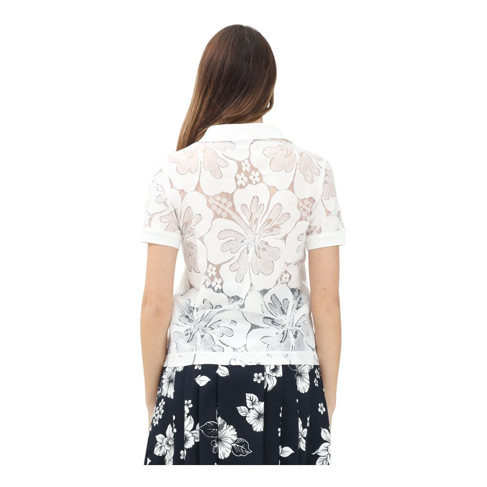 Max Mara Witte Bloemen Kant Polo Shirt White Dames