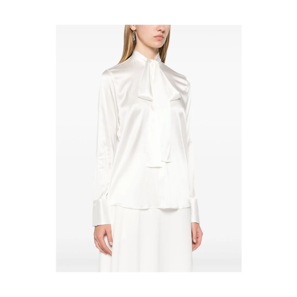 Mazzarelli Witte Zijde Mix Strik Kraag Overhemd White Dames