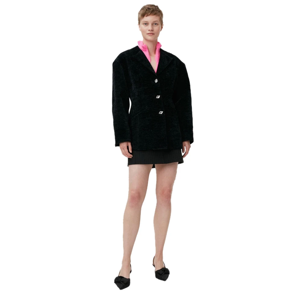 Ganni Chenille V-Neck Blazer Black Dames
