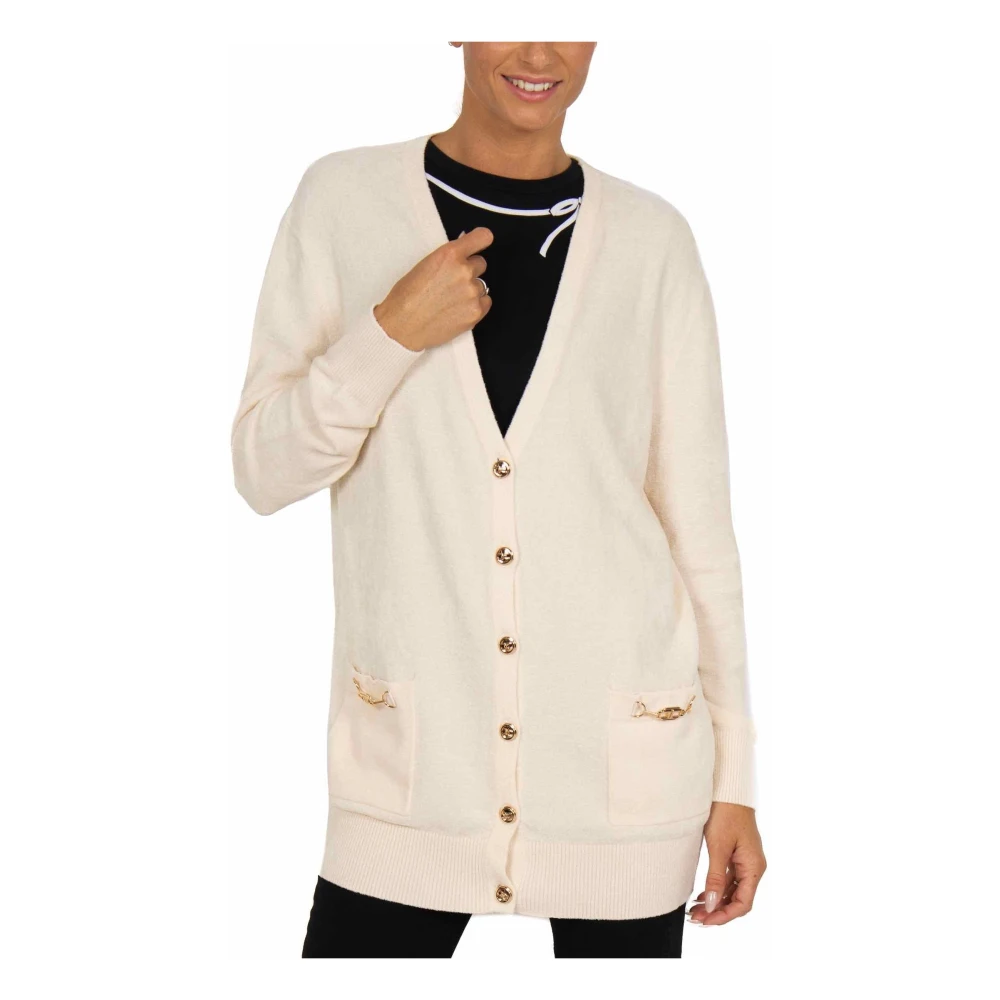 Elisabetta Franchi Lang Chenille Vest met Gouden Klem Beige Dames