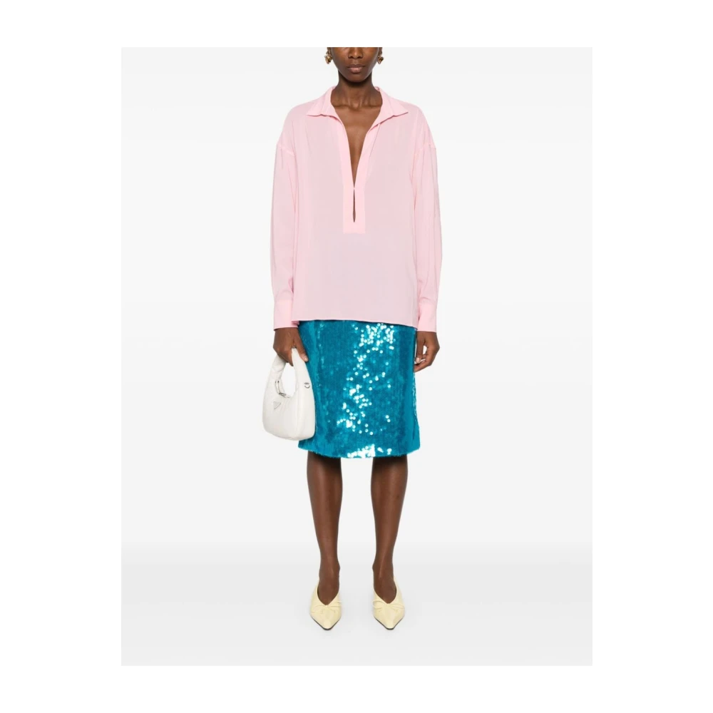 Philosophy di Lorenzo Serafini Rosa V-Hals Crepe Shirt Pink Dames