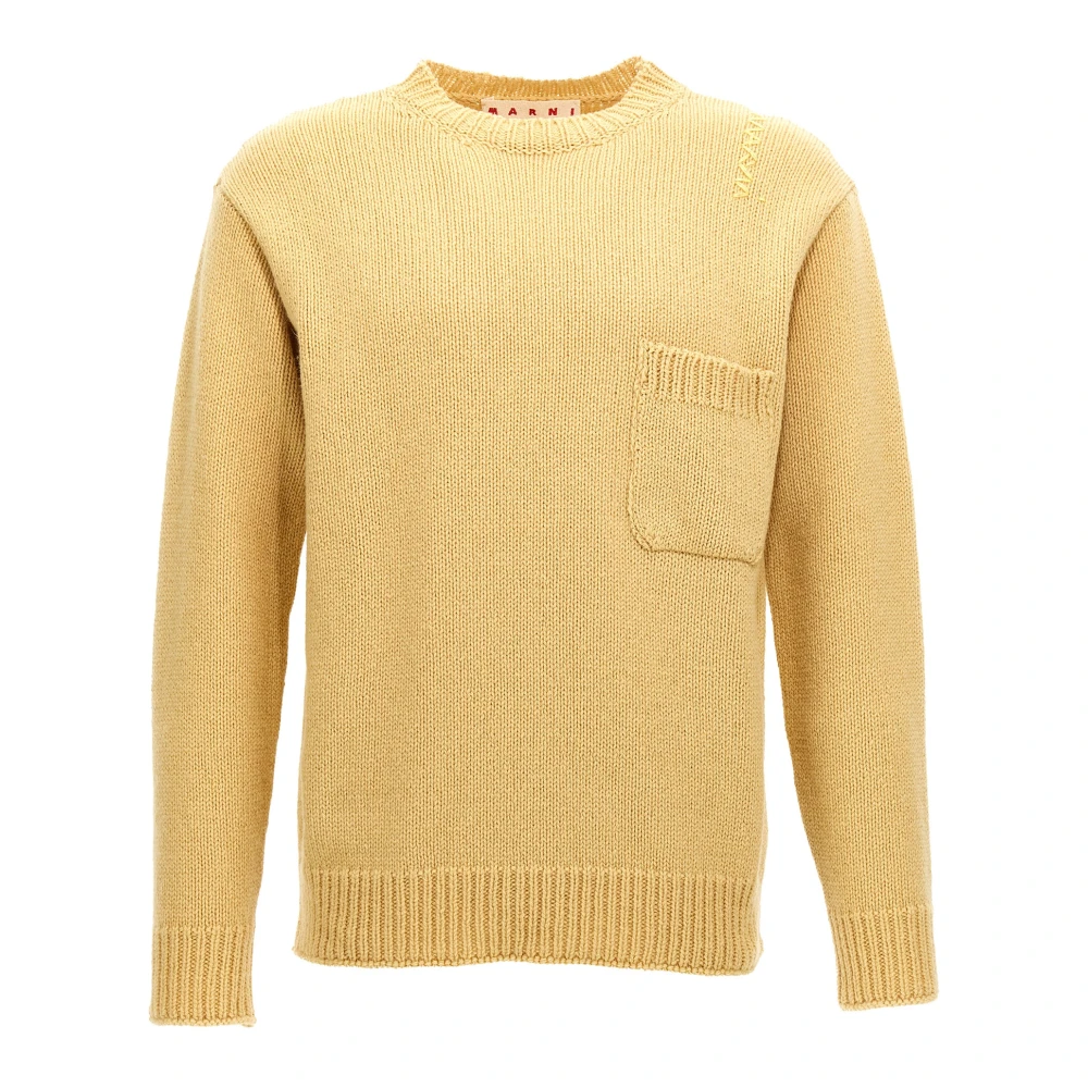 Marni Men's Yellow Round-Neck Knitwear, M, Wool Jumper