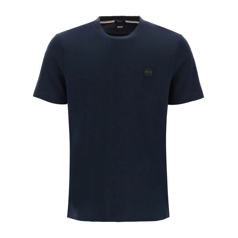 Hugo Boss T-shirt met logo patch en geribbelde hals Blue Heren