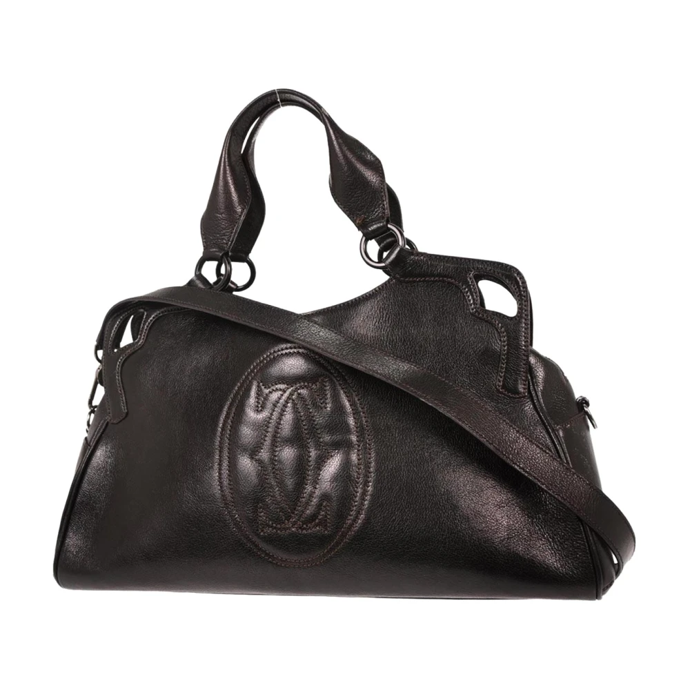 Cartier Vintage Women's Black Pre-Owned Vintage Embossed Logo Leather Satchel Handbag
