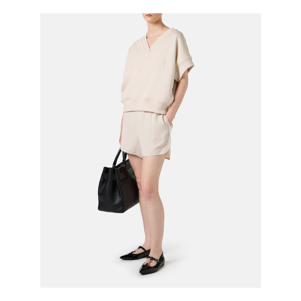 Iceberg Shorts van zijde-mix crêpe de chine met piping details en logo Beige Dames