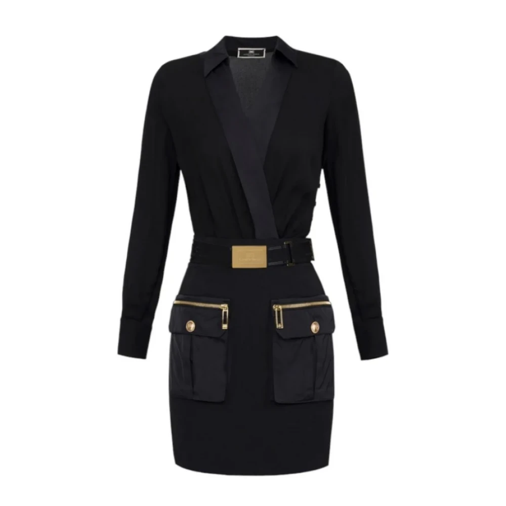 Elisabetta Franchi Zwarte Georgette Mini Jurk Black Dames