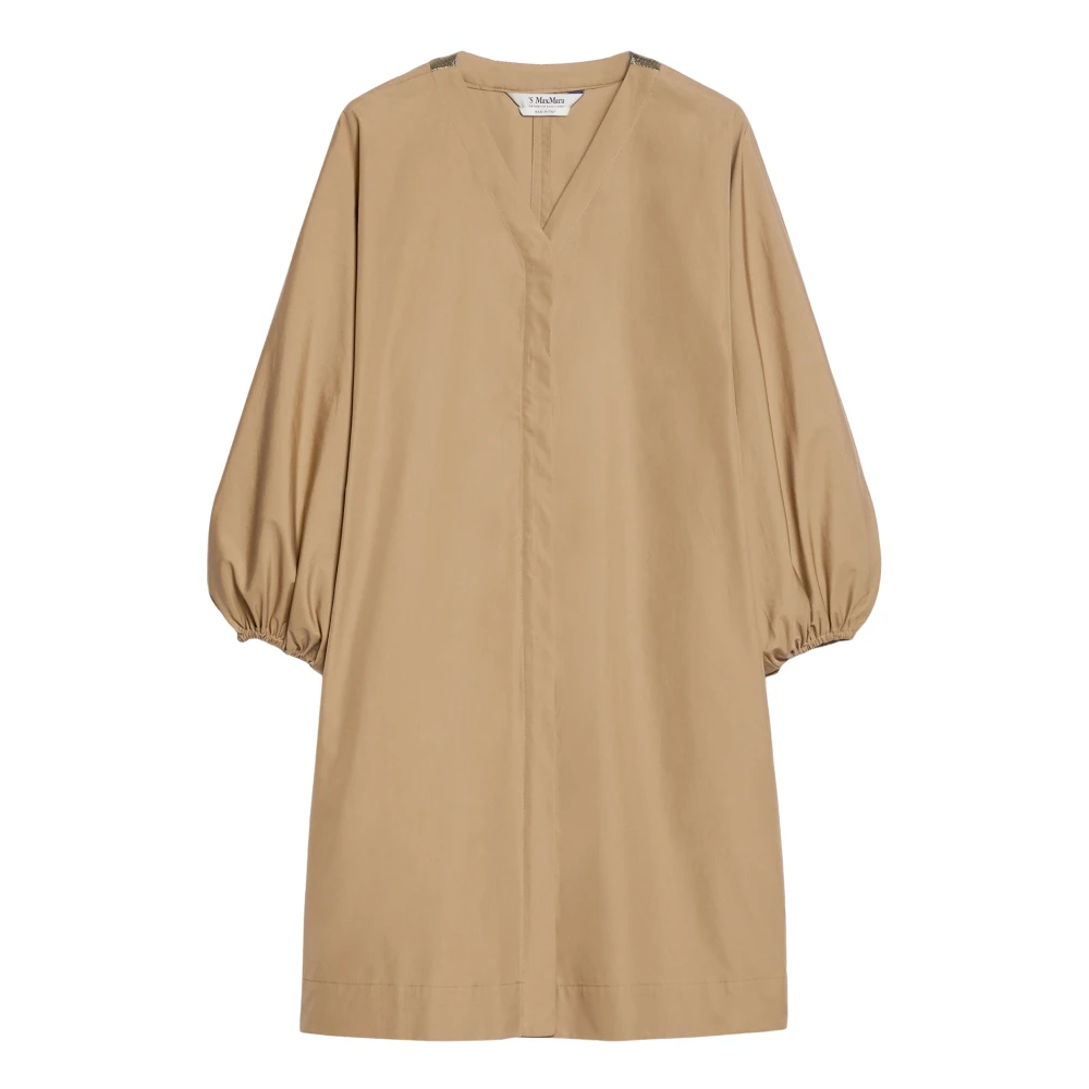 Max Mara Katoenen V-hals Jurk met Lurex Detail Brown Dames