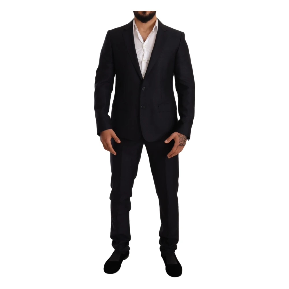 Dolce & Gabbana Men's Black Single Breasted Suits, Xl, Elegant Slim Fit Jacquard Suit In Blue