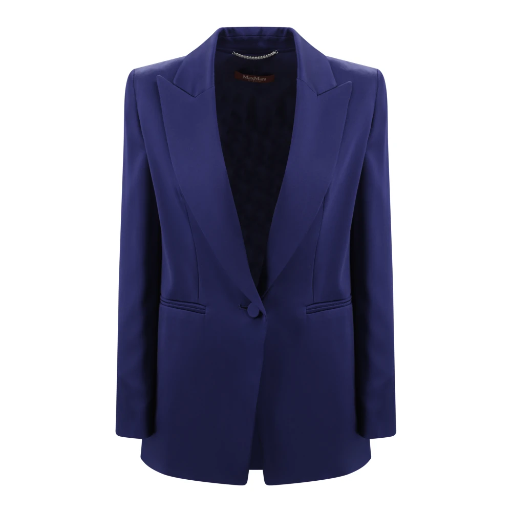 Max Mara Studio Blauwe Cady Blazer met Piek revers Blue Dames