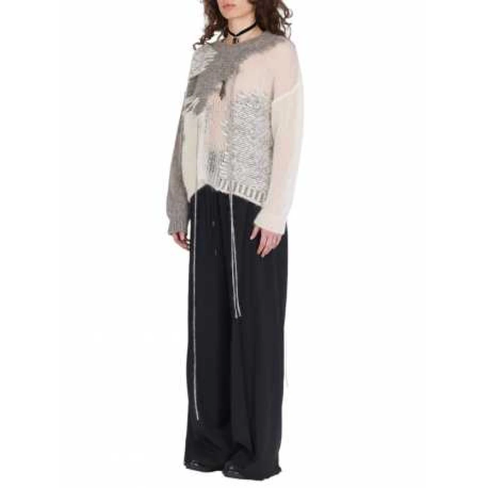 Isabel Benenato Gebreide trui met ronde hals en patchwork in Ecru Taupe Multicolor Dames