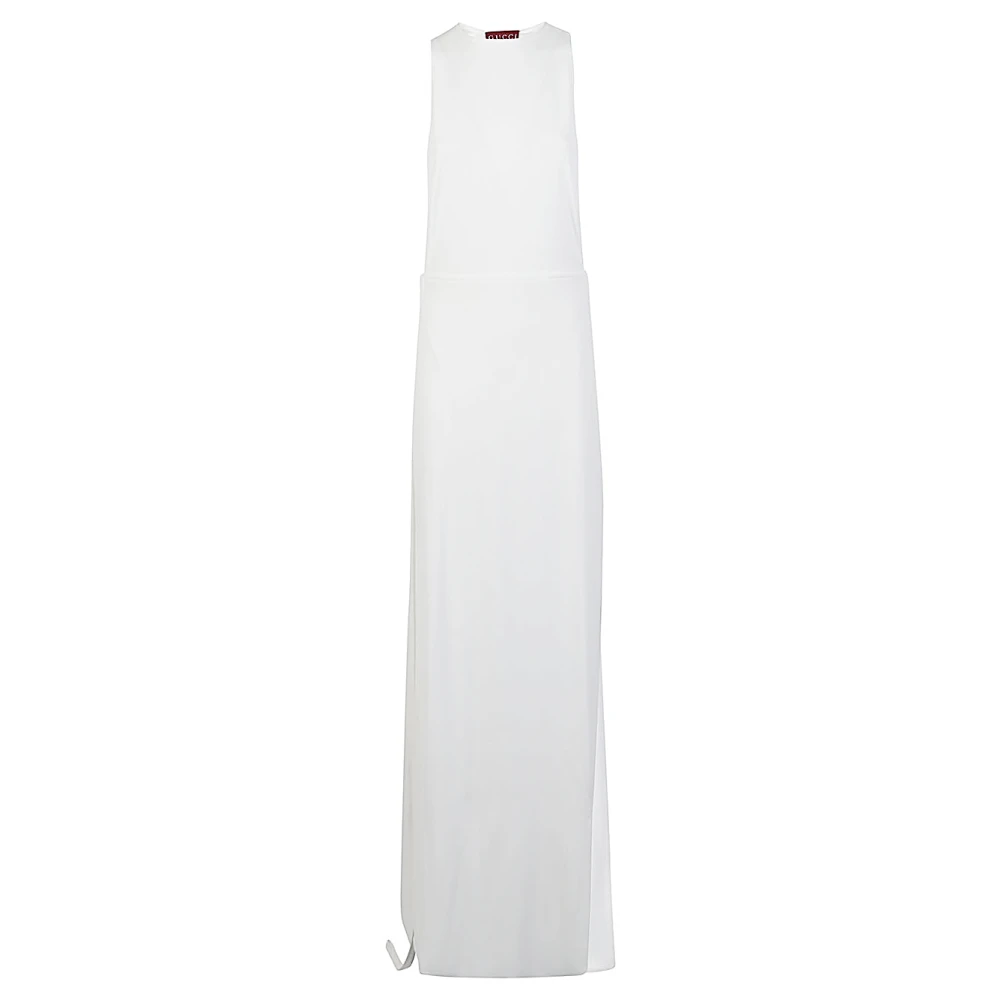 Gucci Women's White Maxi Dresses,, Viscose Long Dress With Drawstring Extra Small