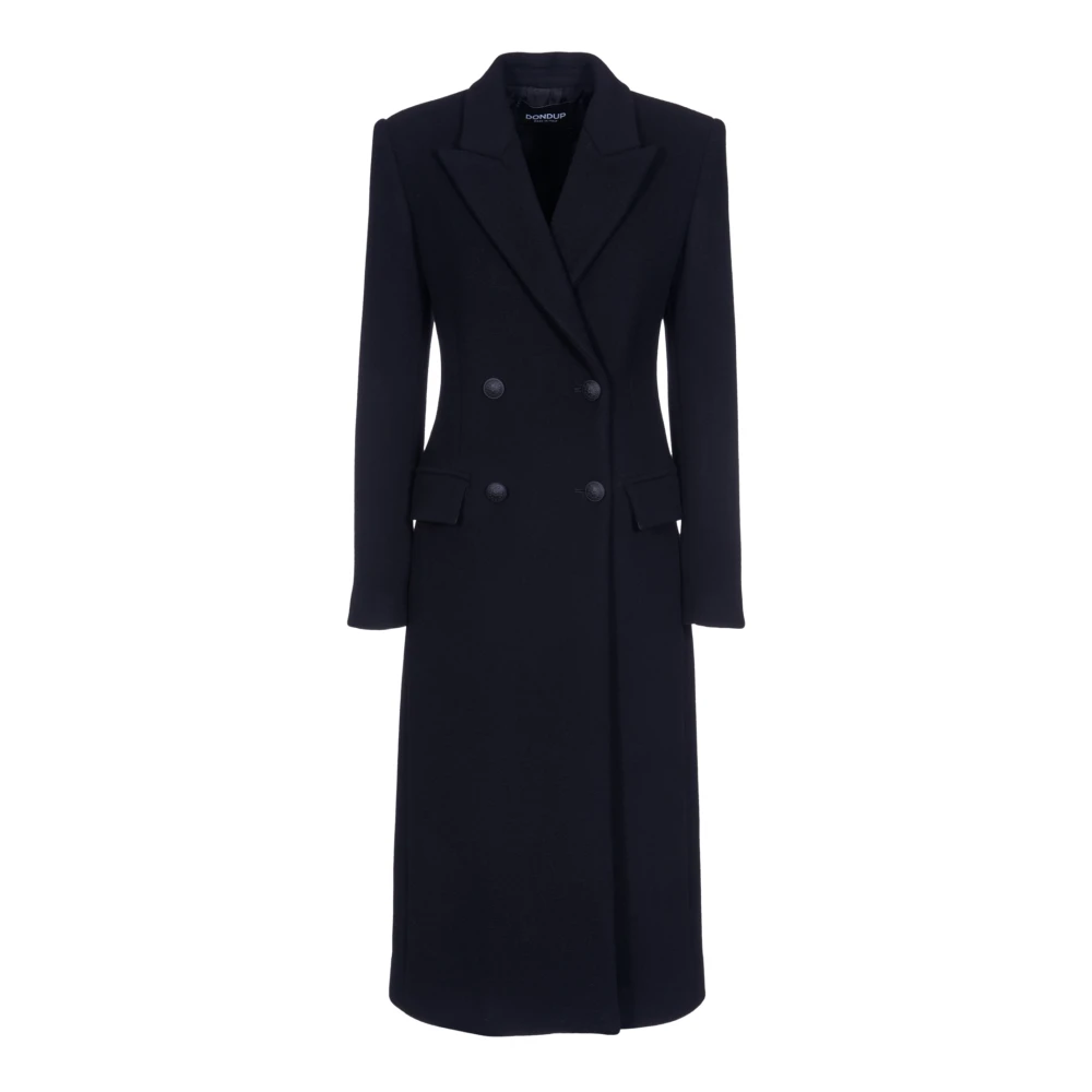 Dondup Zwarte Double-Breasted Lange Jas Black Dames