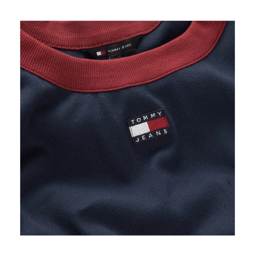 Tommy Jeans Stretch Katoenen T-shirt Blauw Patched Logo Blue Dames