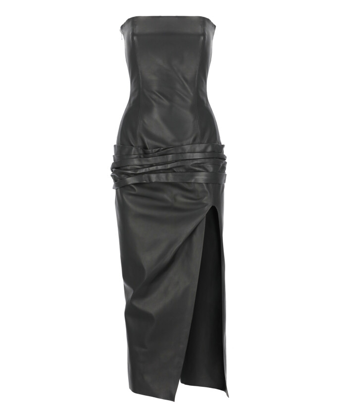 robe-en-cuir-noir-avec-detail-drape