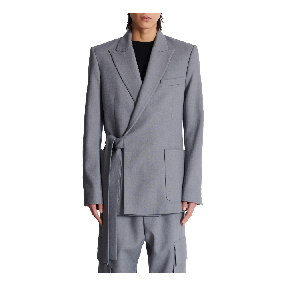 Balmain Gebelde asymmetrische jas in dubbele crêpe Gray Heren