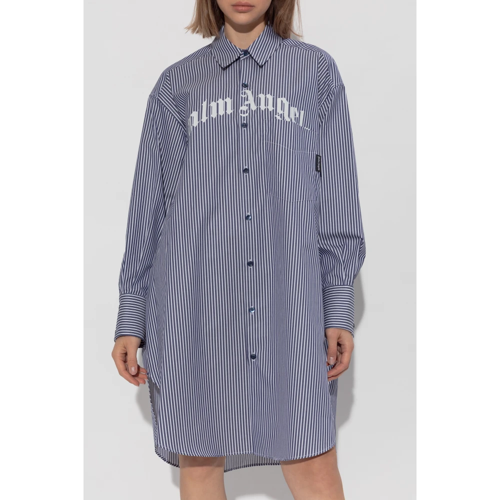 Palm Angels Oversized overhemdjurk Blue Dames