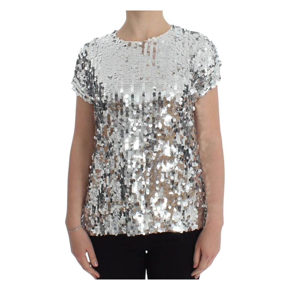 Dolce & Gabbana Gray Blouses, Female, M, Enchanted Sicily Sequin Evening Blouse