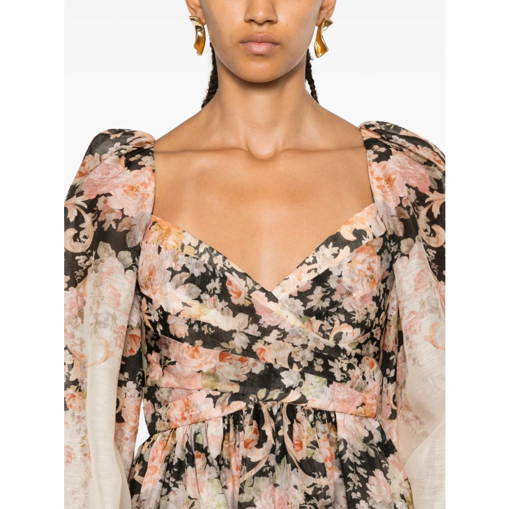 Zimmermann Bloemenprint Linnen-Zijden Jurk Multicolor Dames