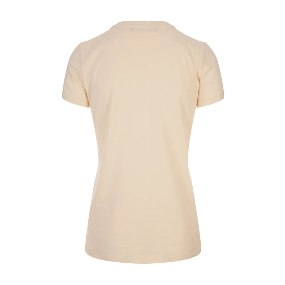 Roberto Cavalli Ivoor Stretch Katoenen T-shirt met Logo Borduursel White Dames