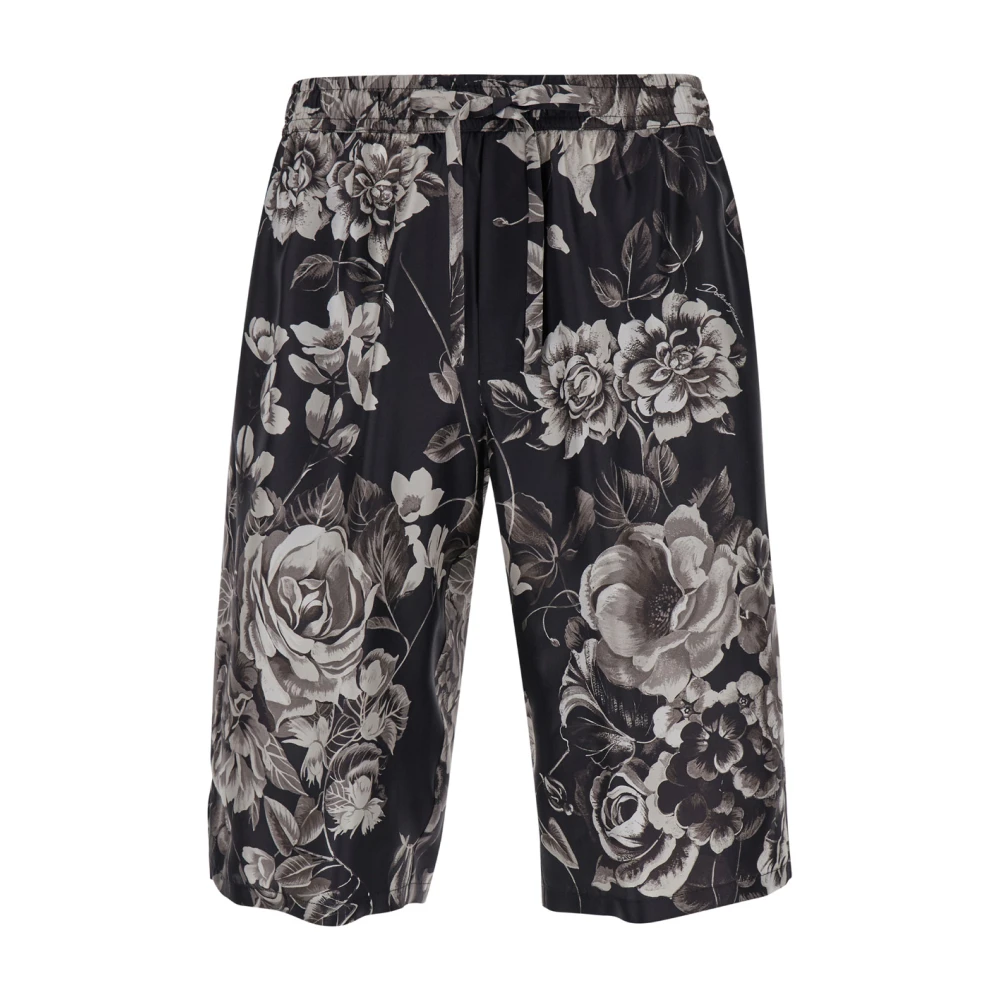 Dolce & Gabbana Zwarte Zijden Bermuda Shorts Black Heren