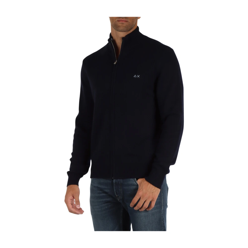 Sun68 Merino Cashmere Zip Cardigan Blue Heren