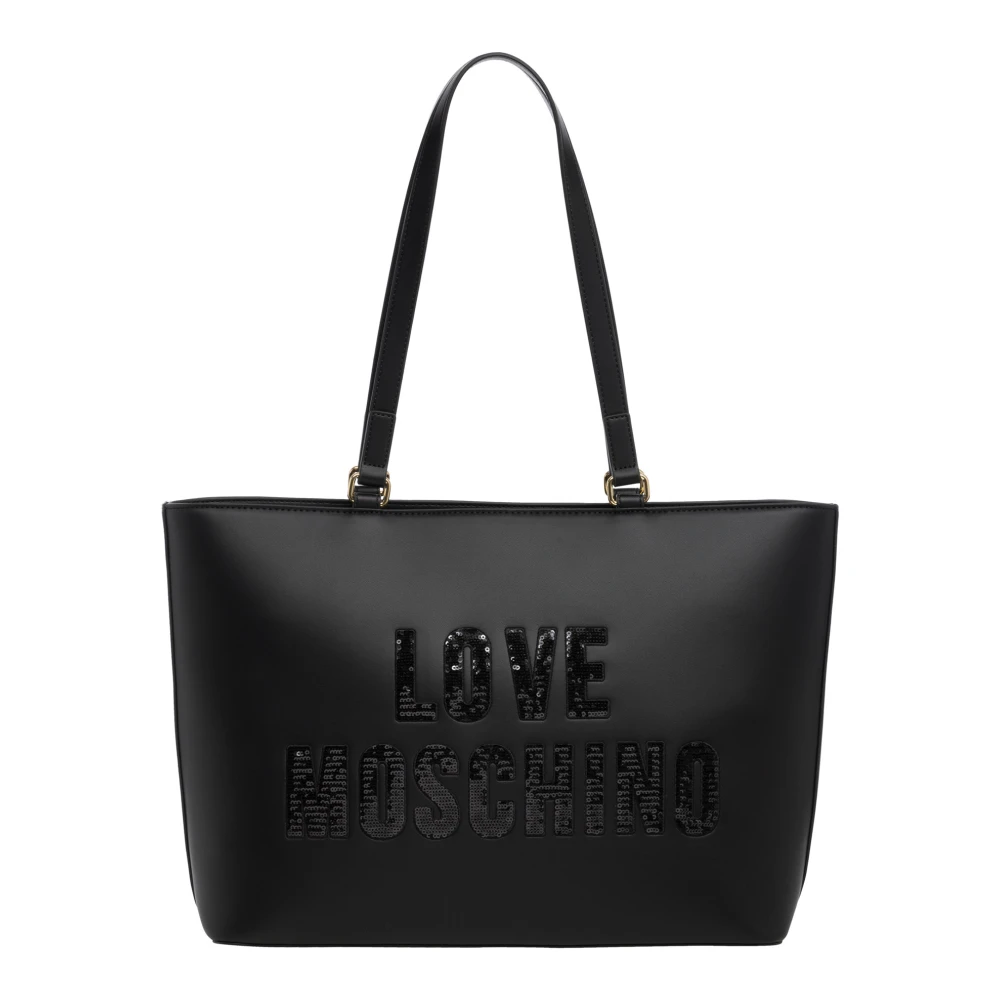 Love Moschino Sprankelende Logo Tote Tas met Strass Black Dames