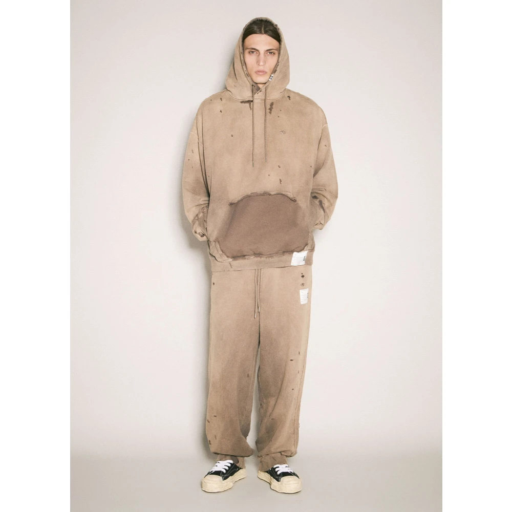 Mihara Yasuhiro Vervaagde katoenen fleece hoodie Brown Heren