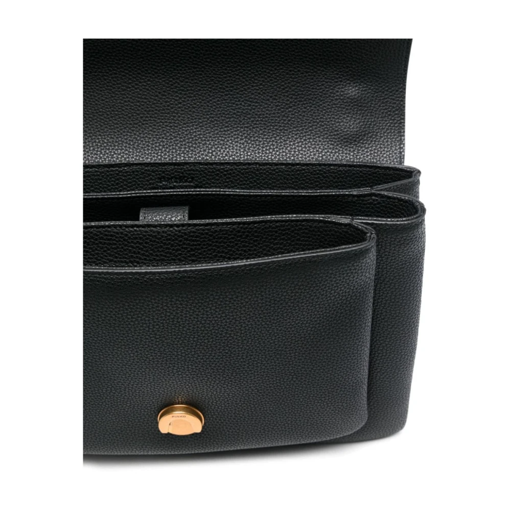 pinko Gestructureerde Leren Schoudertas met Love Birds Gesp Black Dames