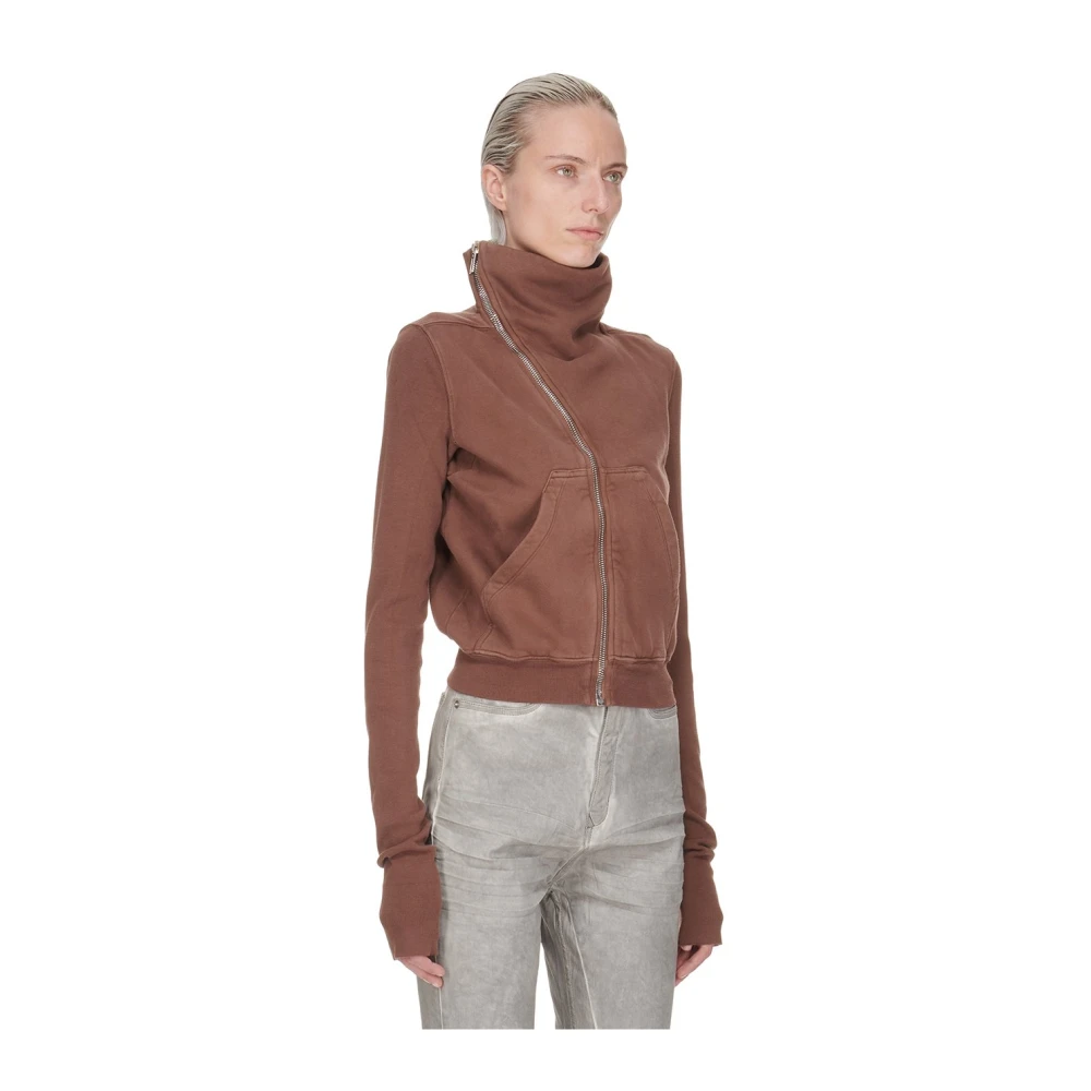 Rick Owens Funnel Neck Sweater met Rits Brown Dames