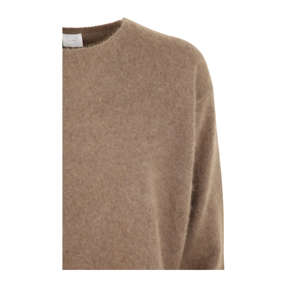 C.T.plage Camel Crew Neck Sweater with Side Slits Brown Dames