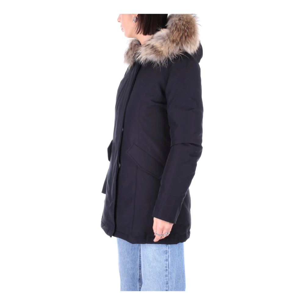 Woolrich Zwarte jas met capuchon en -logo Black Dames