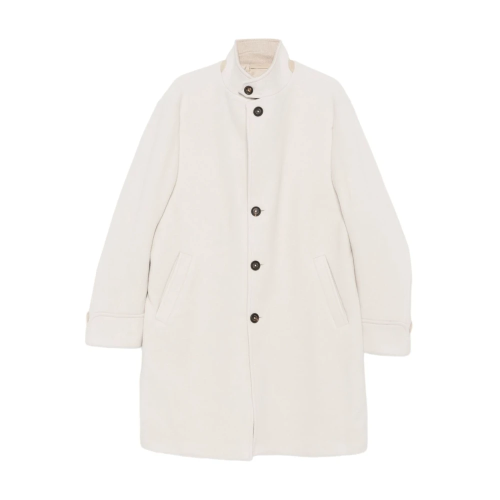 Eleventy Men's Beige Single-Breasted Coats, Xl, Ecru Wool Coat With High Collar